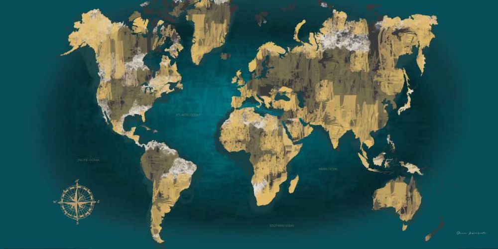 Sketched World Map Blue Crop