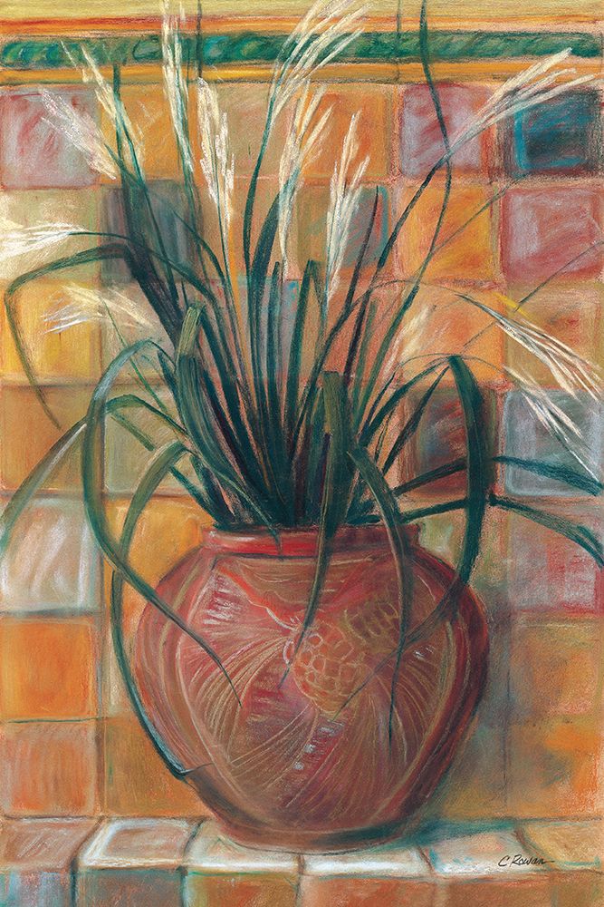 Grasses in Red Vase