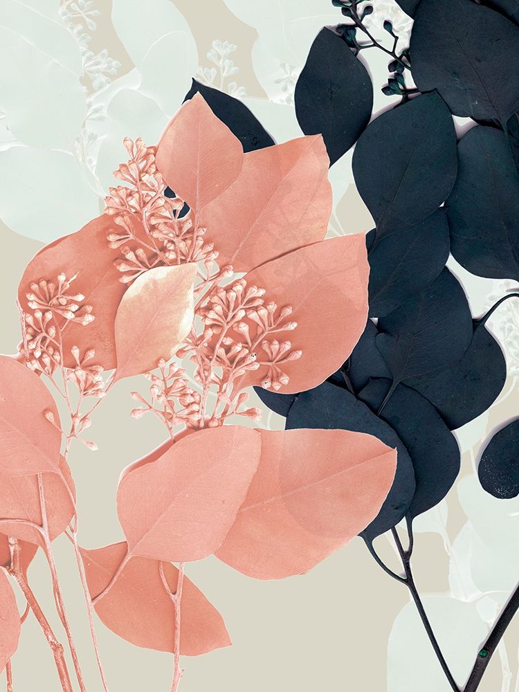 Indigo and Blush Leaves I