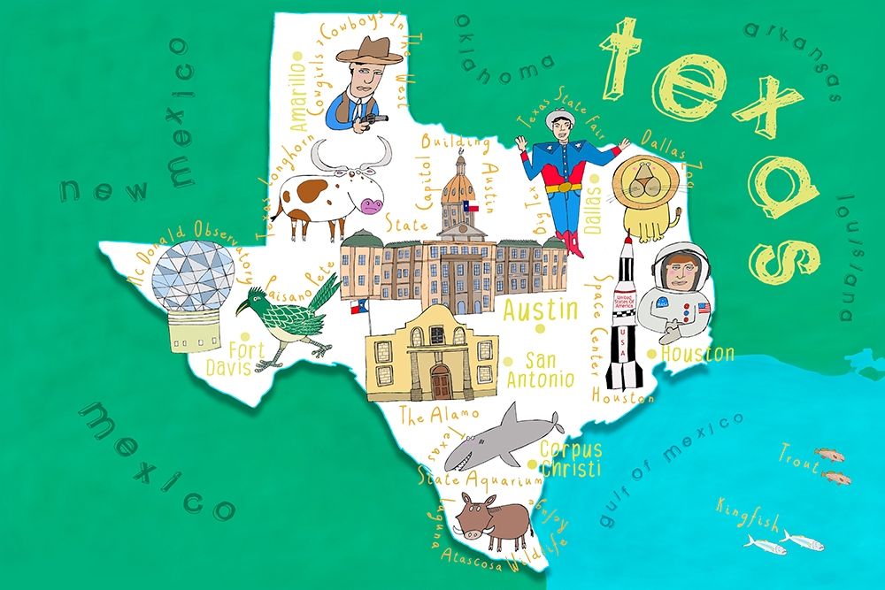 Illustrated State Maps Texas