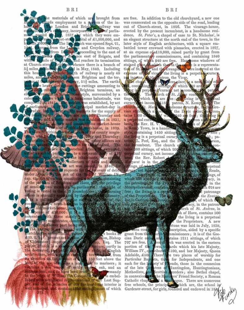 Turquoise Deer in Mushroom Forest