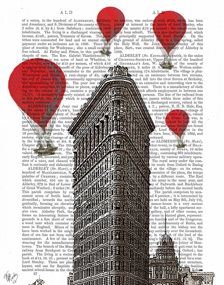 Flat Iron Building and Red Hot Air Balloons