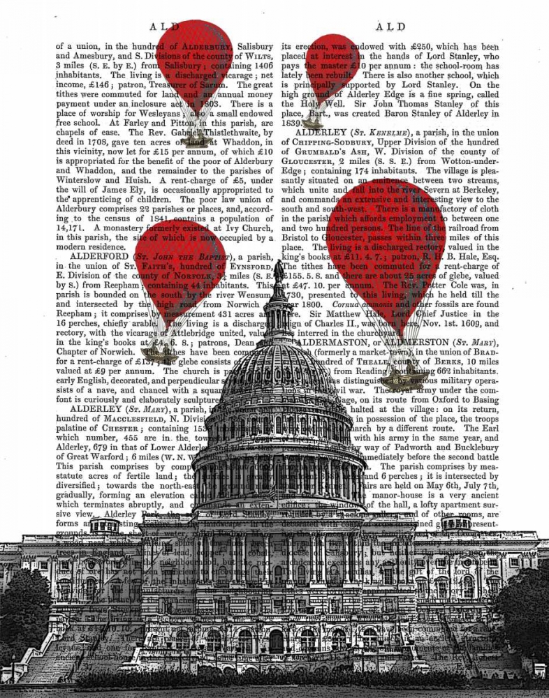 US Capitol Building and Red Hot Air Balloons