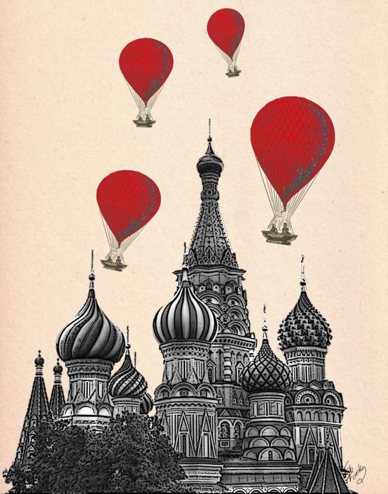 St Basils Cathedral and Red Hot Air Balloons