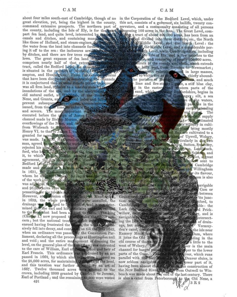Woman with Blue Birds On Head