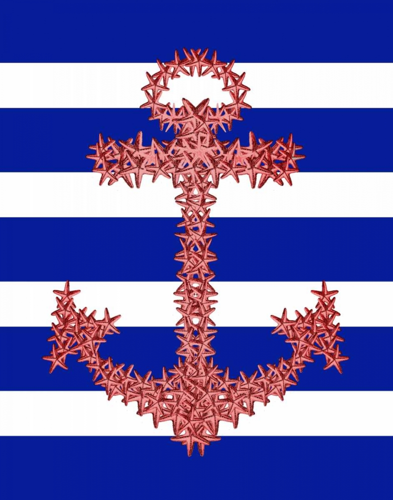Red Starfish Anchor on Blue and White