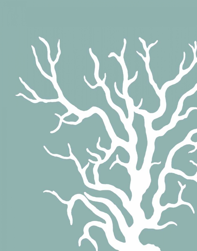 Corals White on Mist Blue Green a