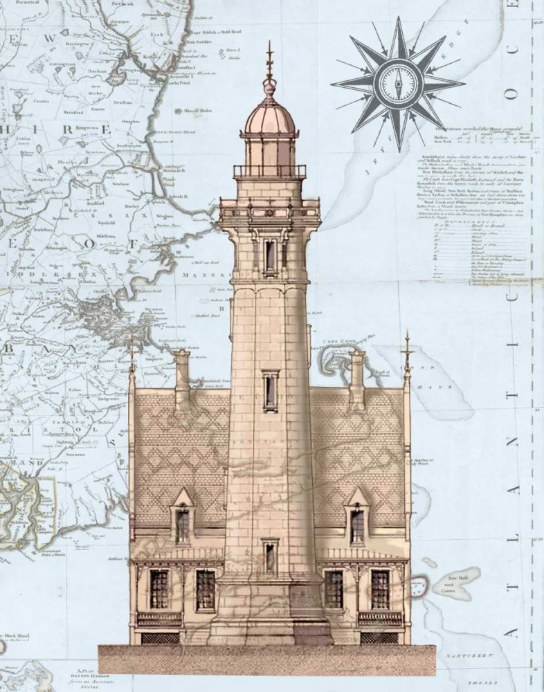Lighthouse and House on Nautical Map