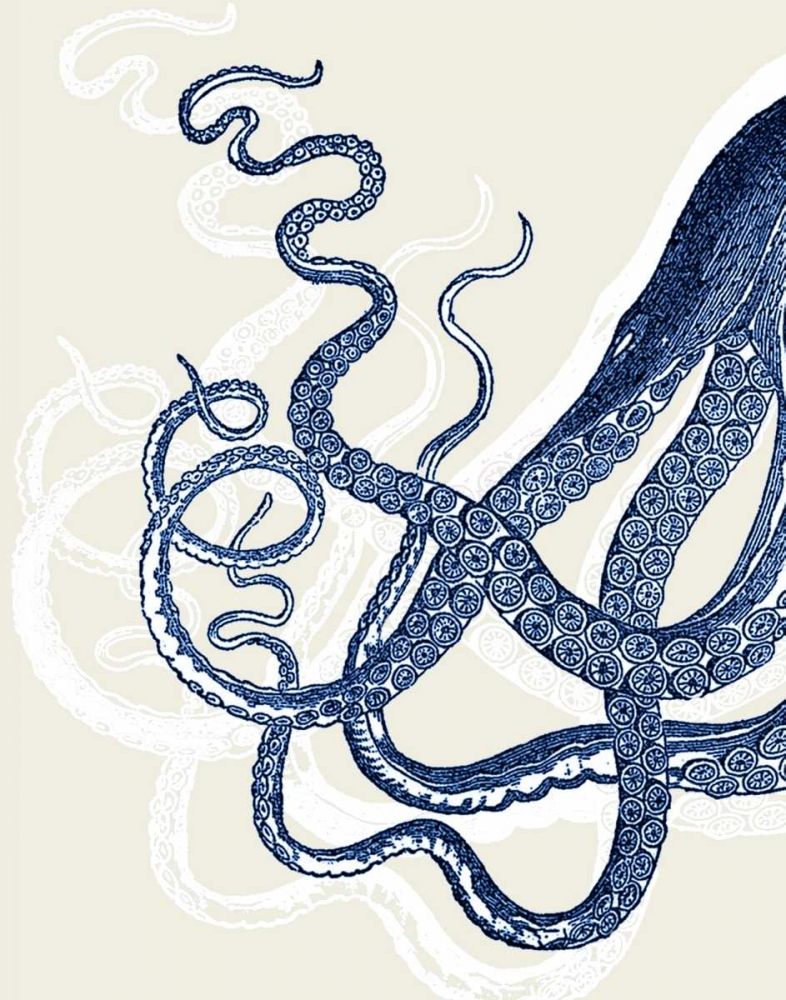 Octopus Print Blue on Cream a