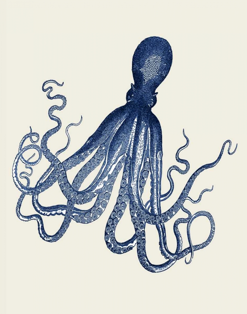 Octopus Print Blue on Cream c