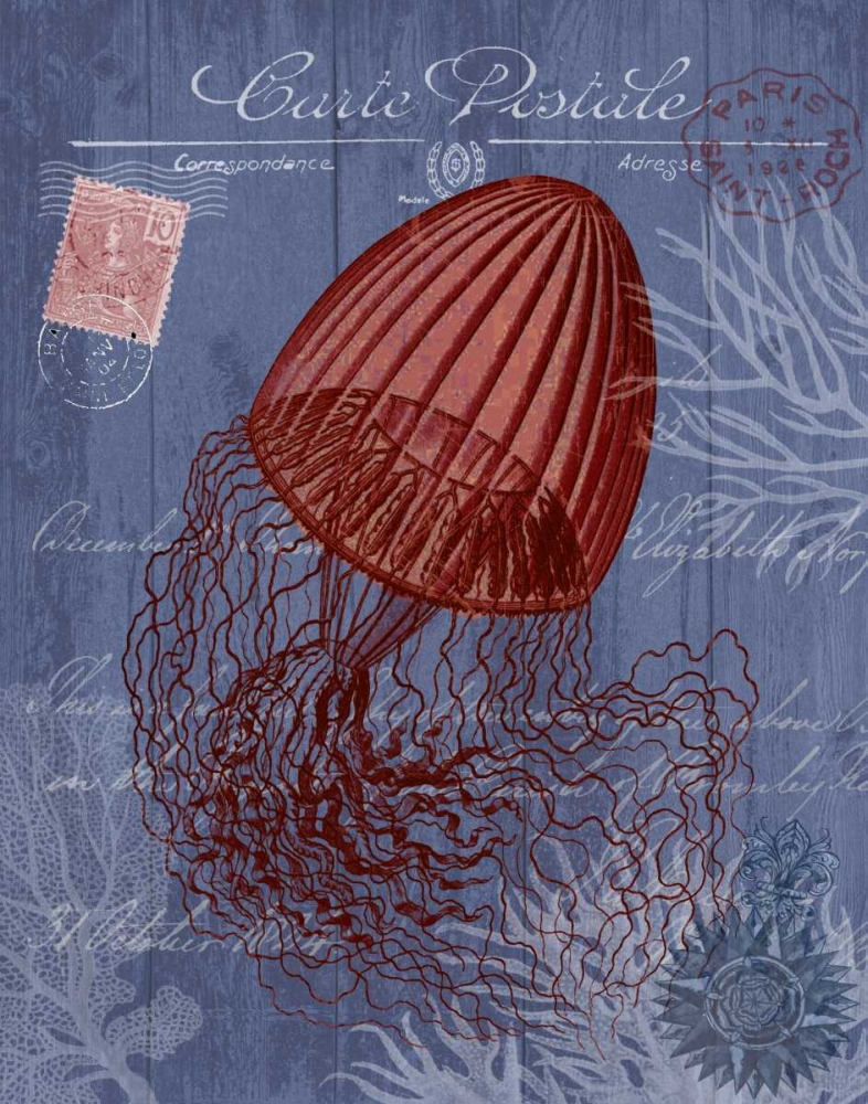 Seaside Postcard Red on Blue e