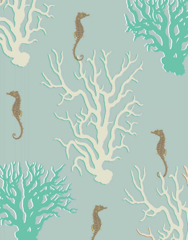 Coral and Seahorse in Seafoam