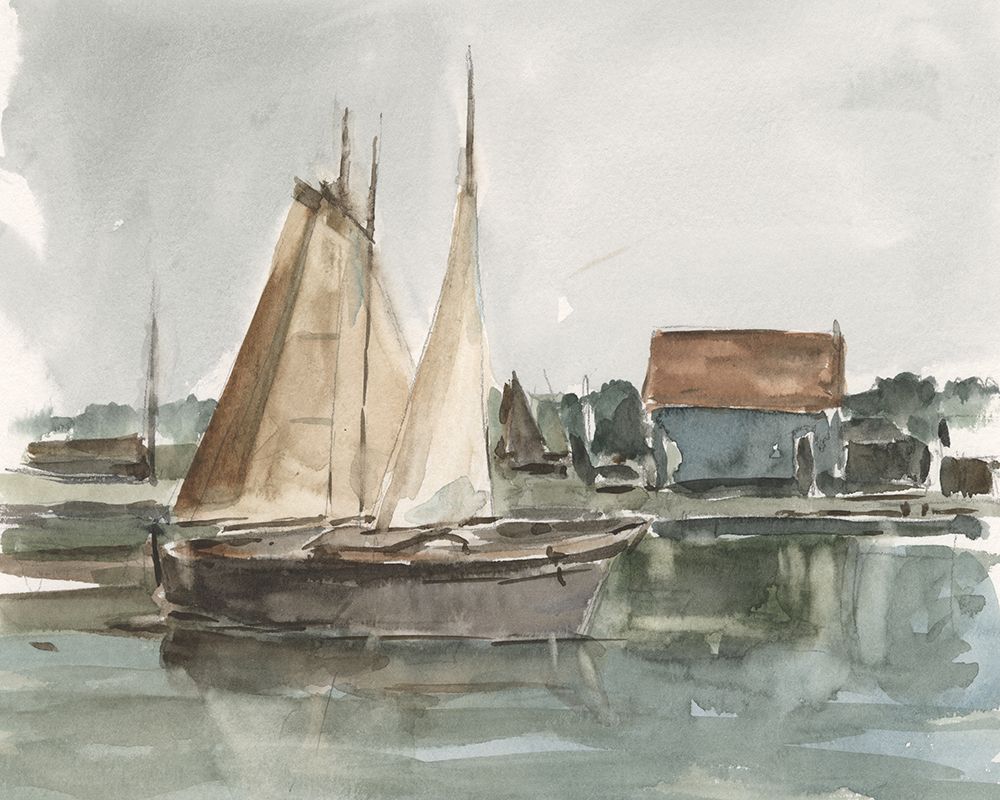 Dark Watercolor Harbor Study I