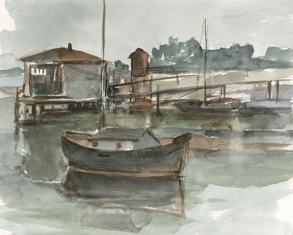 Dark Watercolor Harbor Study II