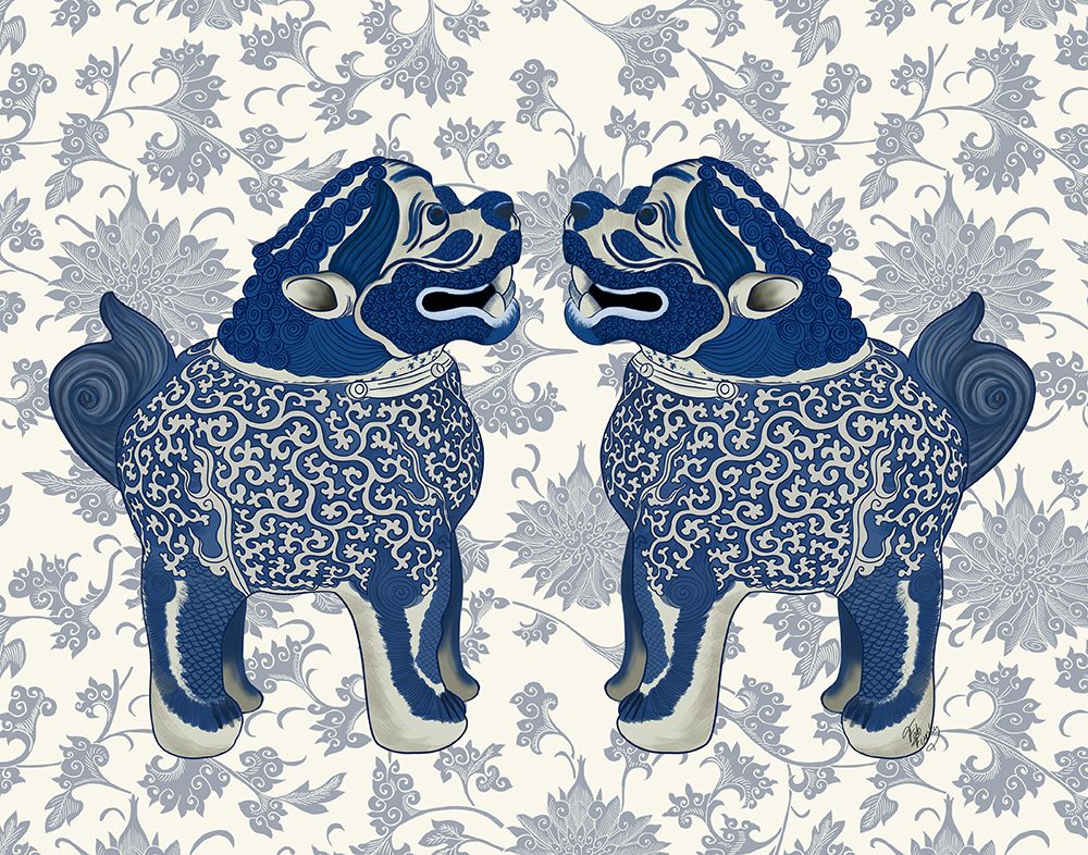 Foo Dog Twins Blue and White