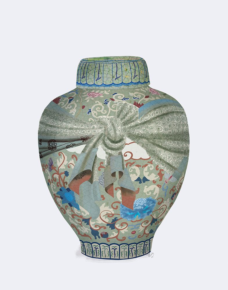 Chinoiserie Ginger Jar, Light Green Ribbon