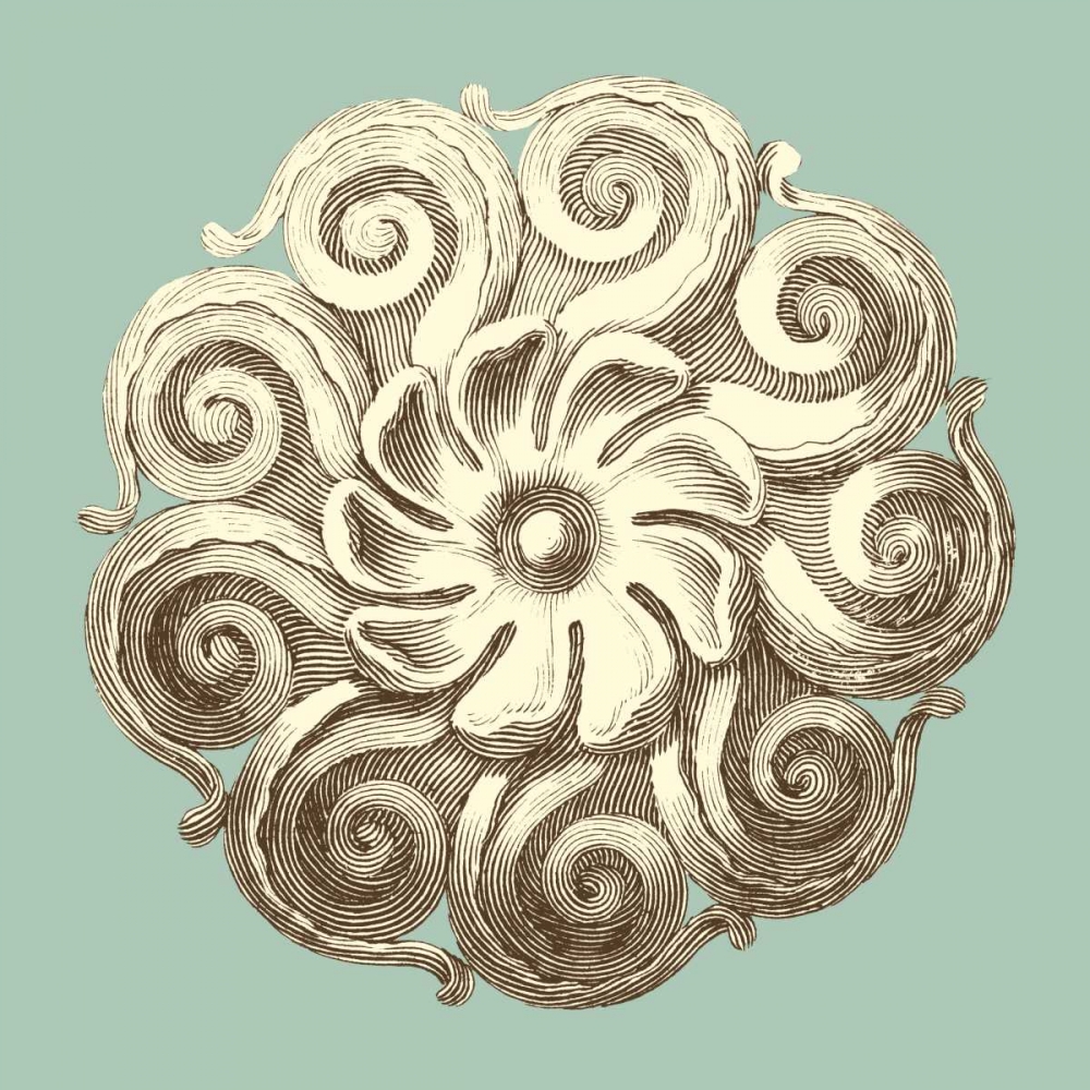 Celadon and Mocha Rosette I