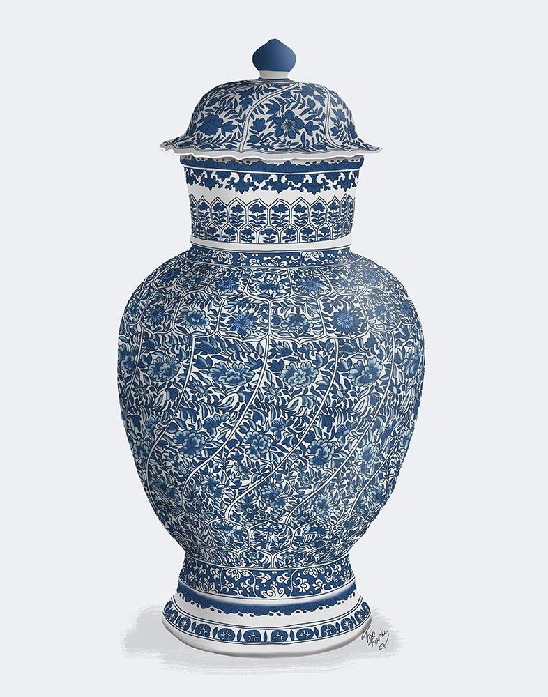 Chinoiserie Vase Flower Spiral Blue