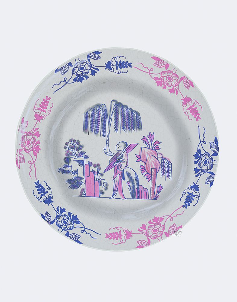 Plate - Willow Tree in Pink and Blue