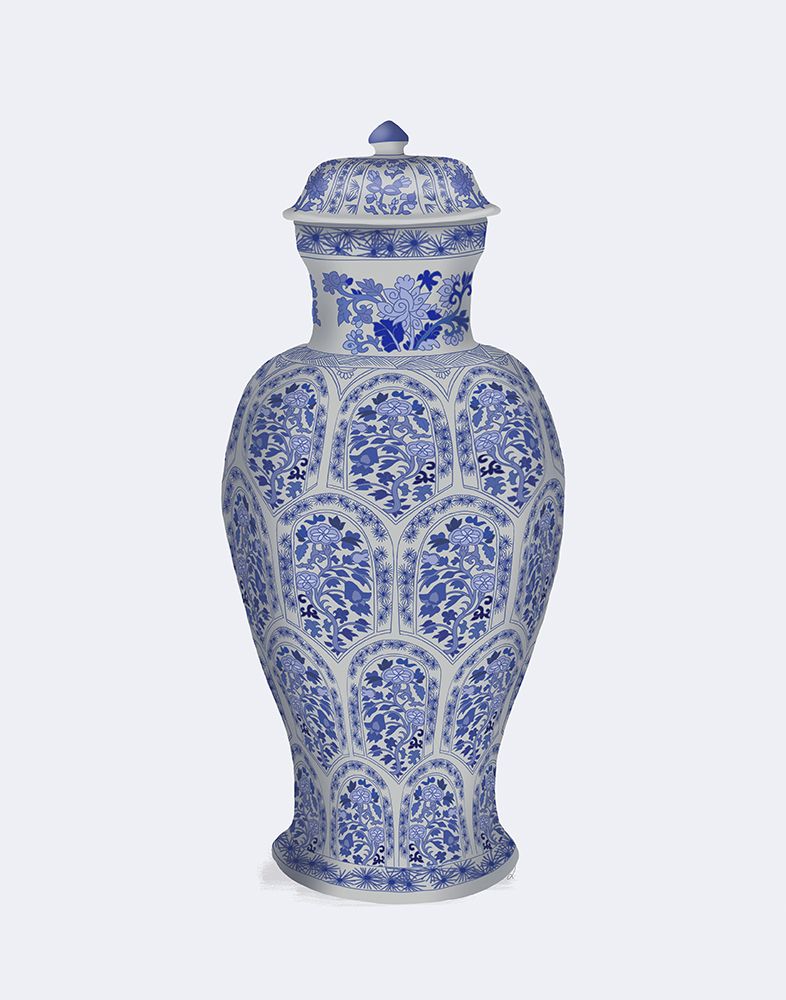 Tall Floral Jar in Blue