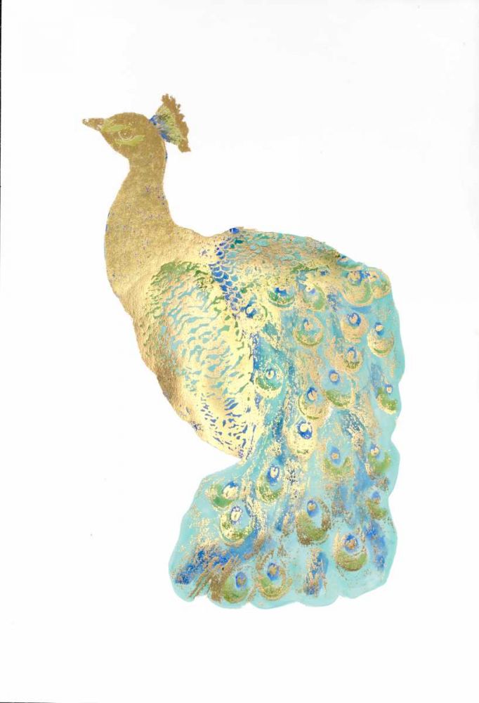 Gold Foil Peacock I with Hand Color