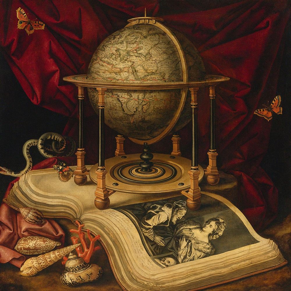 Still Life with Celestial Globe, a Book, Shells, a Snake and Butterflies