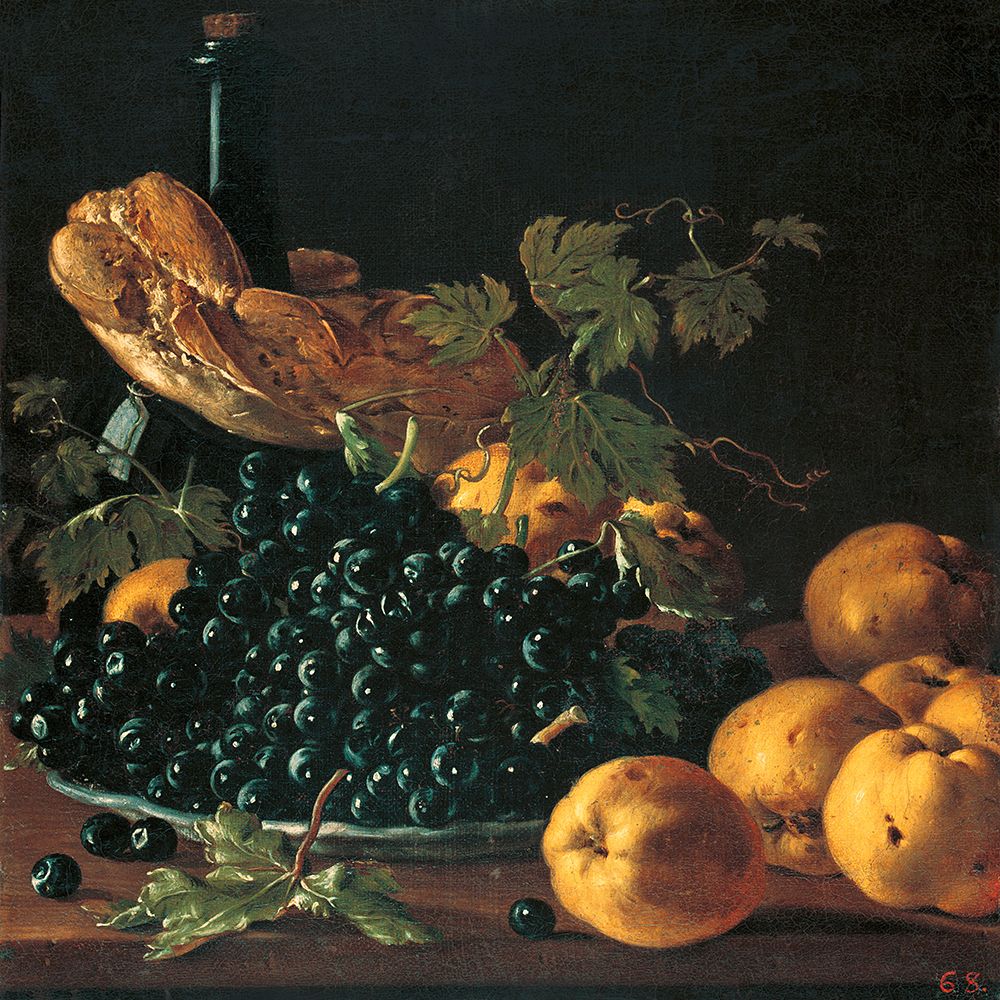 Still Life with Bread, Apples, Grapes and a Bottle, c. 1771