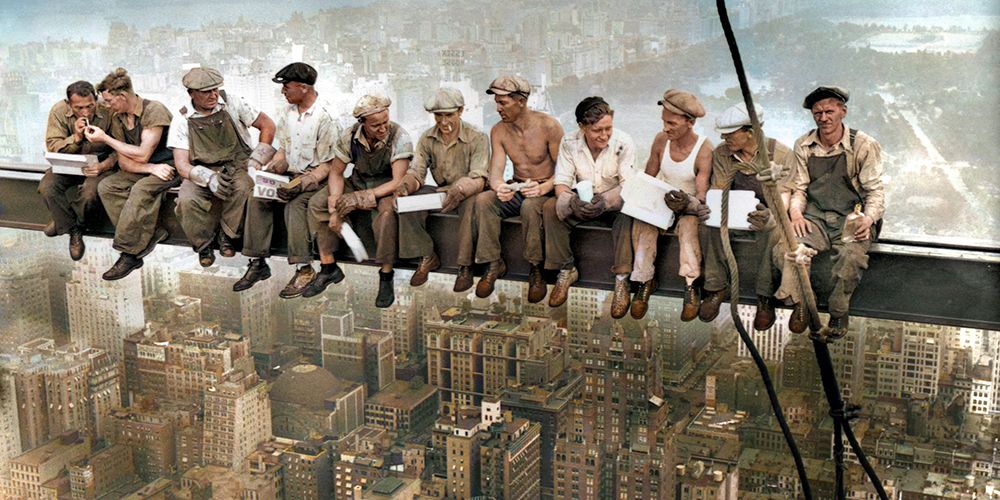Lunch atop a Skyscraper, New York 1932 (detail of colorized version)