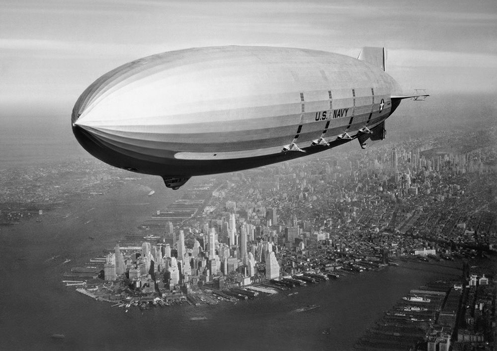USS Macon (ZRS-5) Flying over New York Harbor, circa 1933