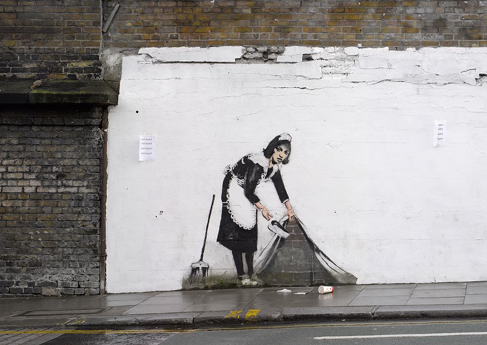 Regents Park Rd, Camden, London (graffiti attributed to Banksy, detail)