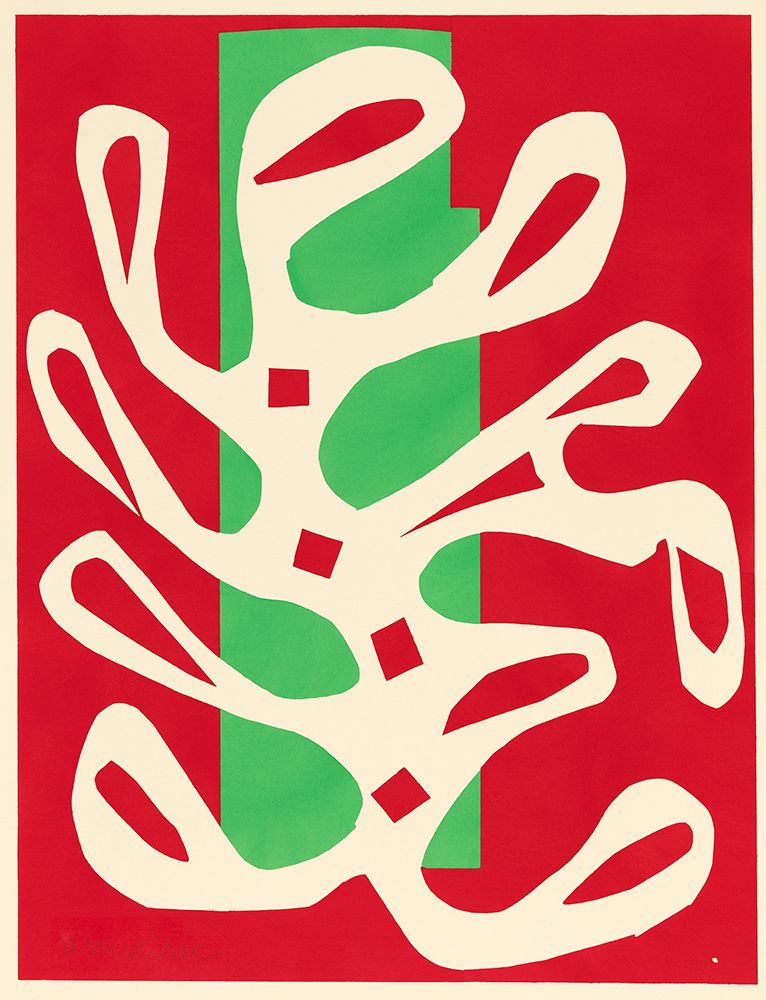 Algue blanche sur fond rouge et vert,  1947