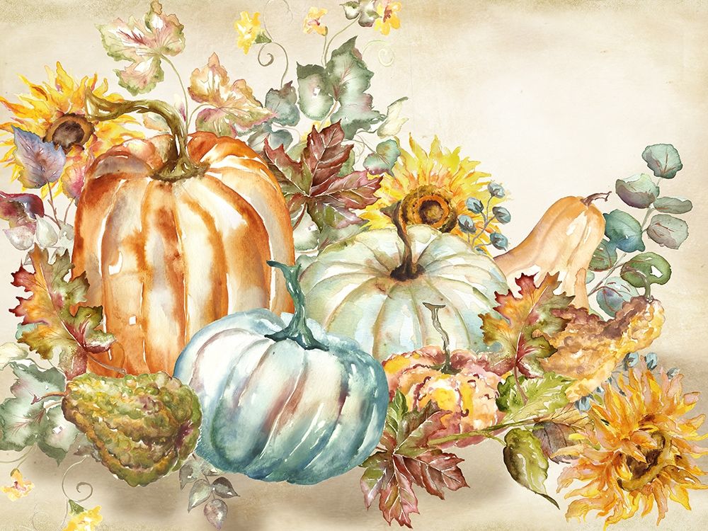 Watercolor Harvest Pumpkin landscape