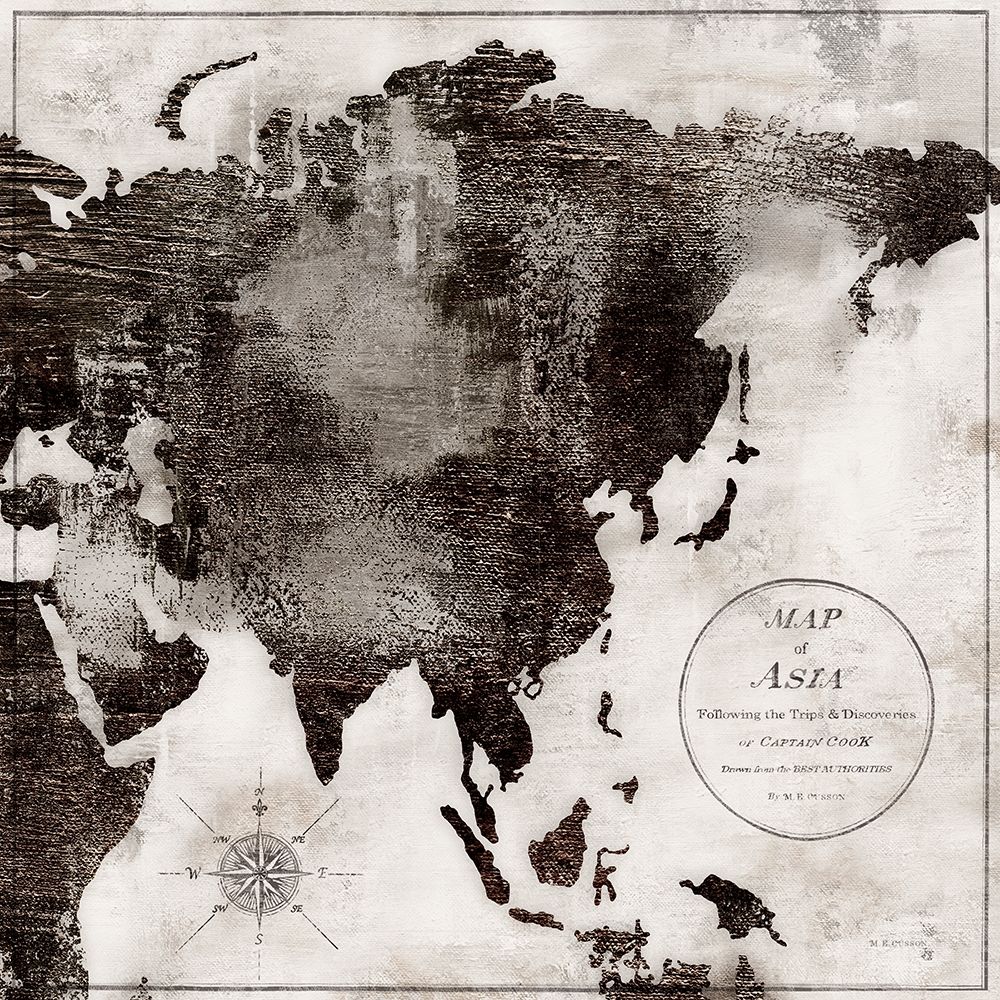World Map Black and White II-Asia