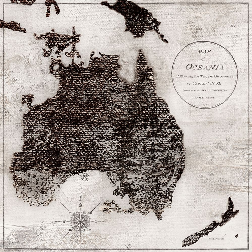 World Map Black and White V-Oceania