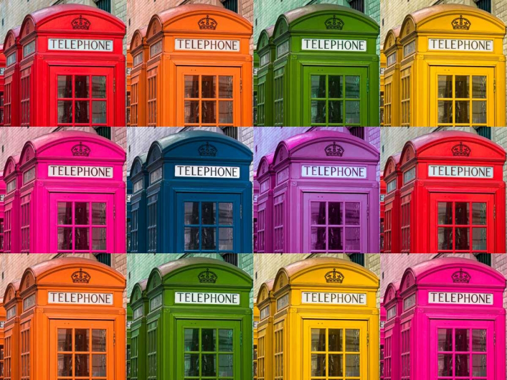 Muti coloured telephone boxes