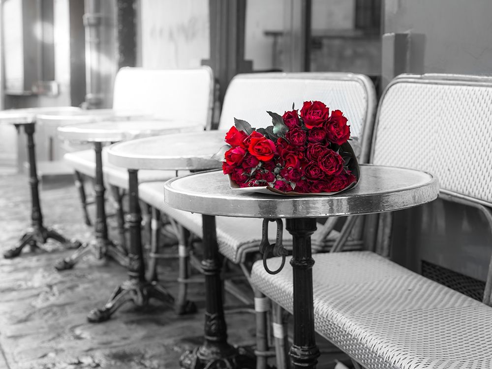 Bunch of flowers on cafe table