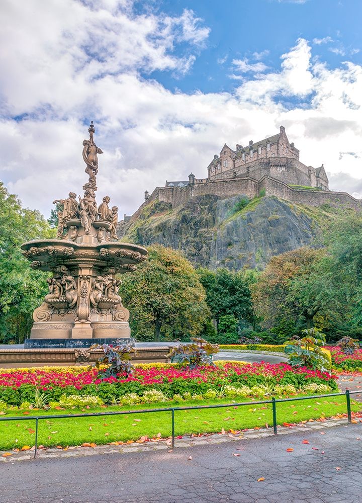 The Ross Fountain and Edinburgh Castle-Scotland
