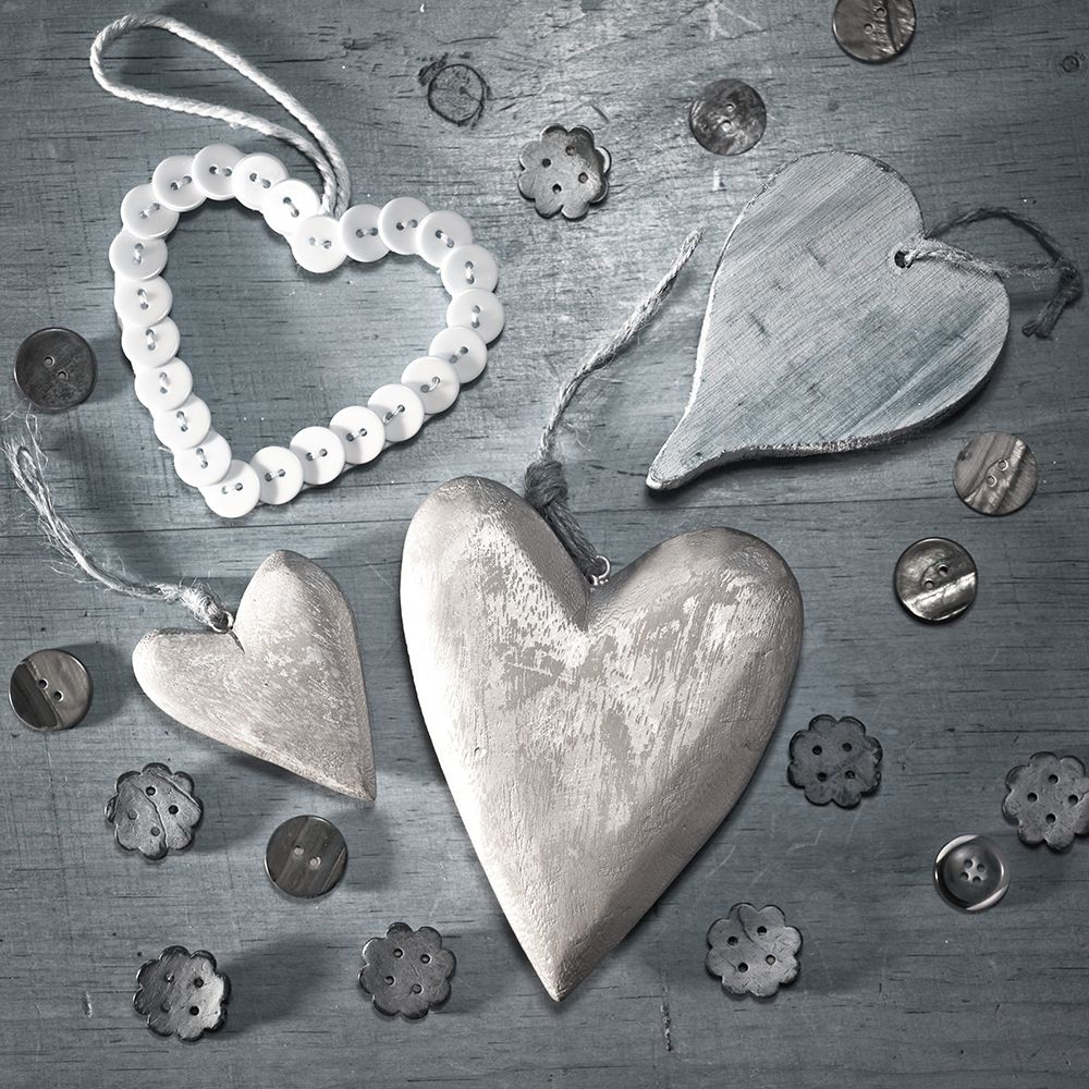 Assorted wooden hearts and buttons