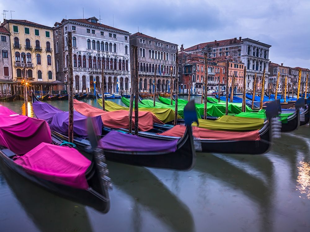 Gondolas parked on the grand canal, Venice, Italy
