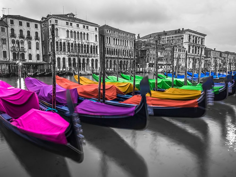 Gondolas parked on the grand canal, Venice, Italy