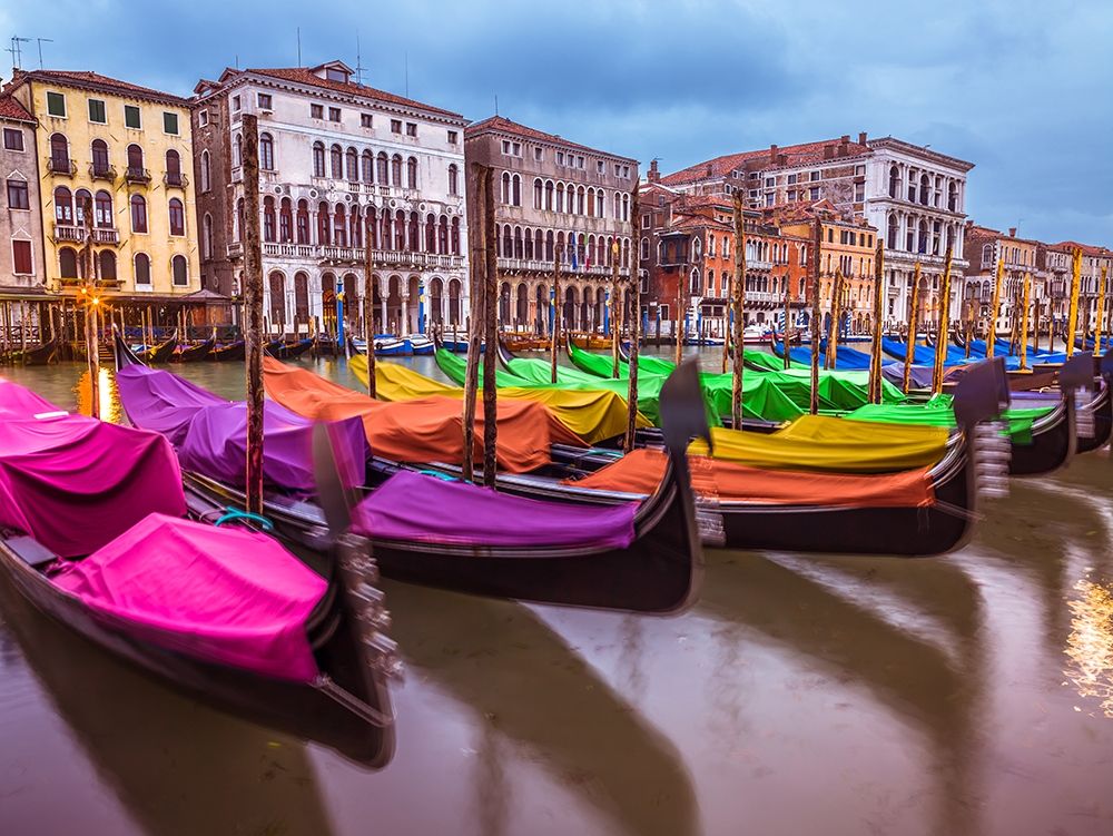 Gondolas parked on the grand canal, Venice, Italy