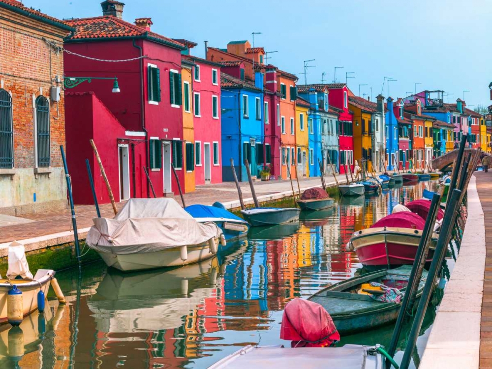 Multi-Coloured houses next to a canal, Burano, Italy