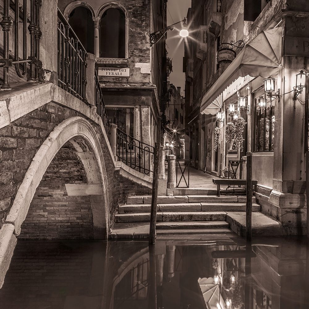Night shot of cafe by narrow canal-Venice-Italy