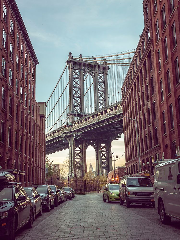 Manhattan Bridge seen from the Dumbo neighborhood in Brooklyn, New York