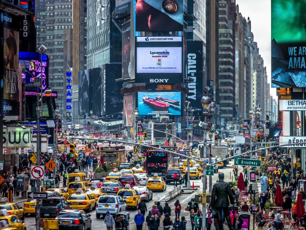 Commuters on busy Broadway in Ney York City near Times Square