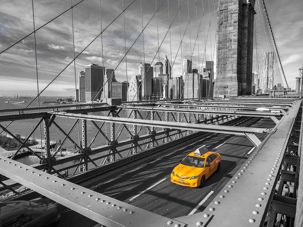 Cab on Brooklyn Bridge, Manhattan, New York