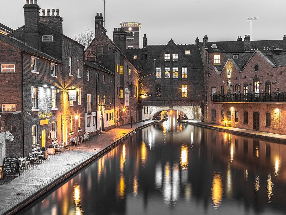 View of Gas street basin at evening in Birmingham, UK