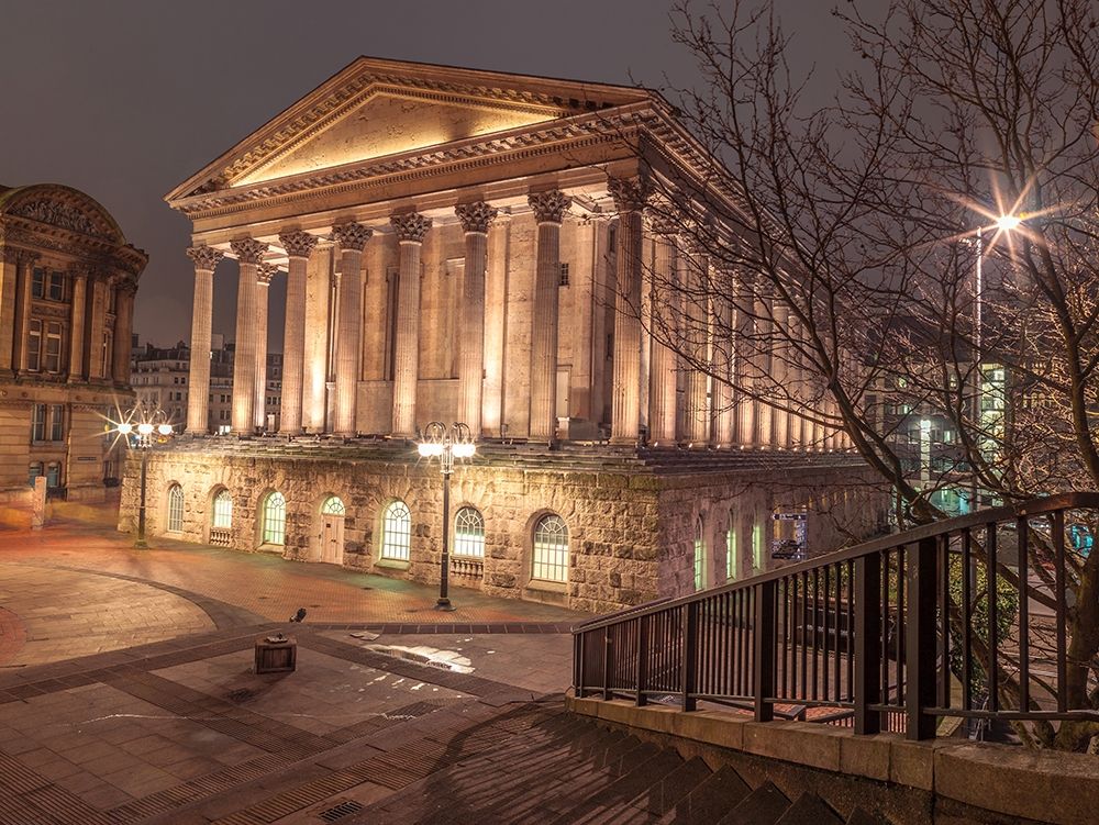 Famous Chamberlain square during night, Birmingham, UK