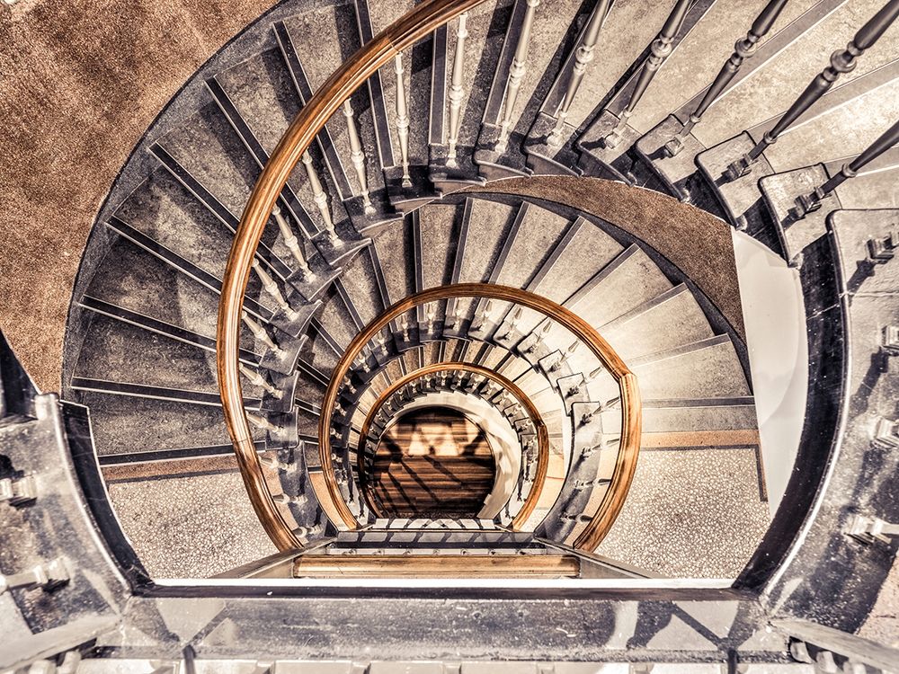 Spiral staircase from above in a building-Birmingham-UK