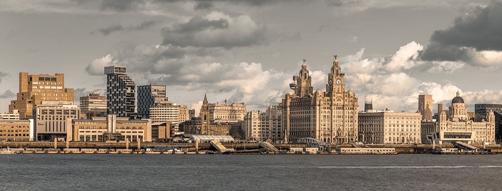Liverpool skyline across the River Mersey, UK